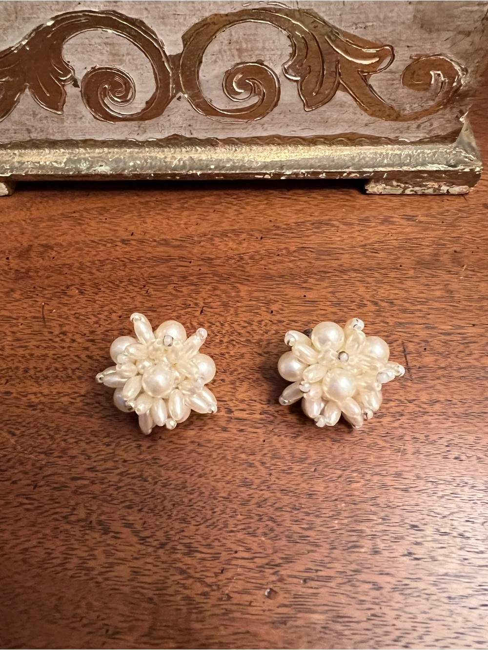Vintage Pearl Cluster Clip-On Earrings